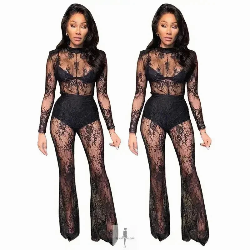 Travel Family Black Lace Perspective Jumpsuit