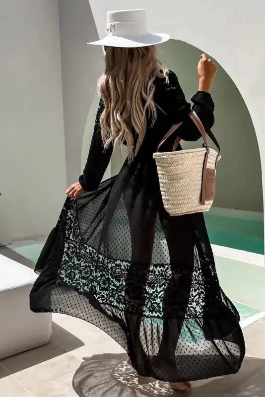 Black Polka Dot Beach Cover-up Saltwater Resistant Design Comfort Fit