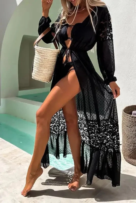 Black Polka Dot Beach Cover-up Resort Time Vacation-Must-Have