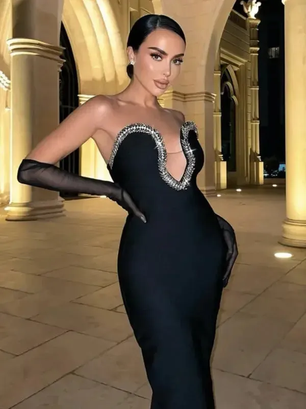 Elegant Beading Bandages Dress Earth Fit