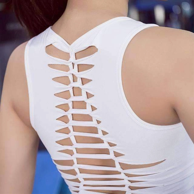 Women Yoga Top Sexy Sport T Shirt Back Hollow Out Tops Sleeveless Quick Dry Fitness Clothing Sports Gym Running Sports Shirts FrictionReduced Lining buckle