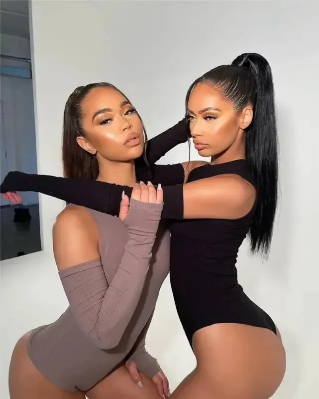 High-Waisted Pants FadeResistant Bodysuits with Long Sleeves