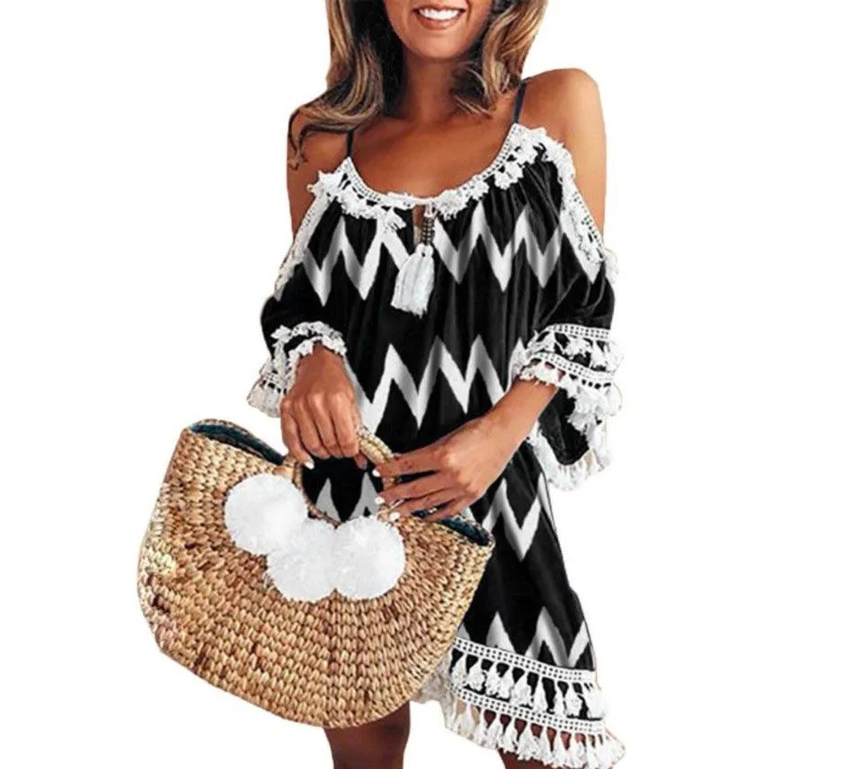 Bohemian print jumpsuit skirt Cool Look Puff-Sleeve