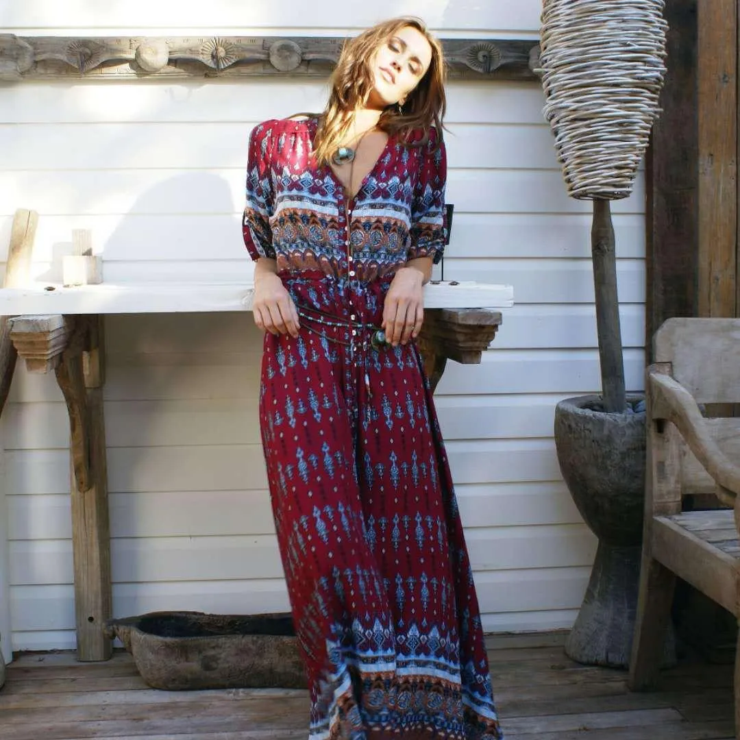 Stylish Layer Bohemian Print New Dress Women's Beach Dress