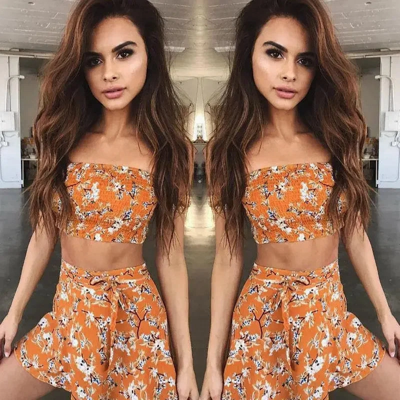 Boho Summer Crop Top with Skirt Sleek Cut