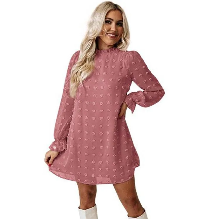 Night Out Bubble Long Sleeve Chiffon Jacquard Bottom Dress
