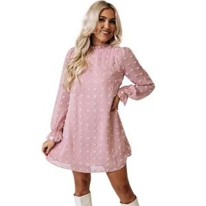 Office Glam Fit Mood Bubble Long Sleeve Chiffon Jacquard Bottom Dress