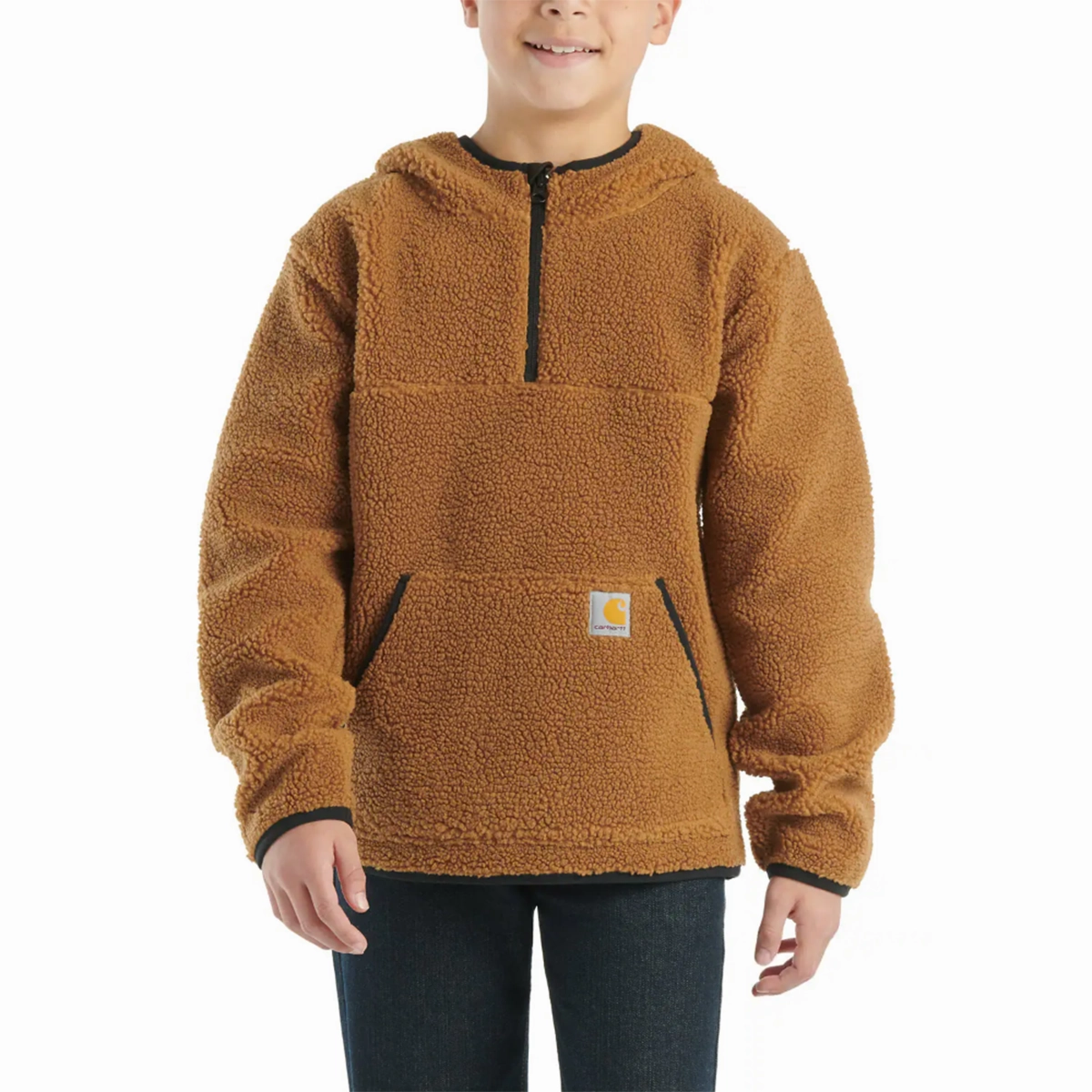 Boy's Long-Sleeve Fleece Hooded Half-Zip Sweatshirt CA6587 Drop Shoulder Cut EcoFriendlyTexture