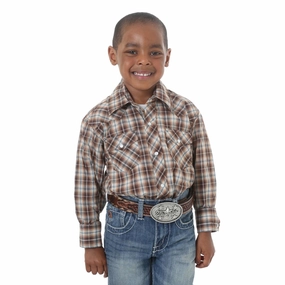 Boy's Long Sleeve Western Plaid Shirt 201WAAL Non Slip Shoulder Seams
