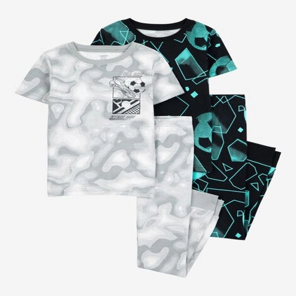 Boys 4-Piece Sports Cotton Pajamas 3S381210-969 Reflective Trim Sporty Style