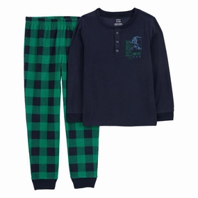 Boys' 2-Piece Plaid Fleece Pajama Set 3R936610 RibbedCollar
