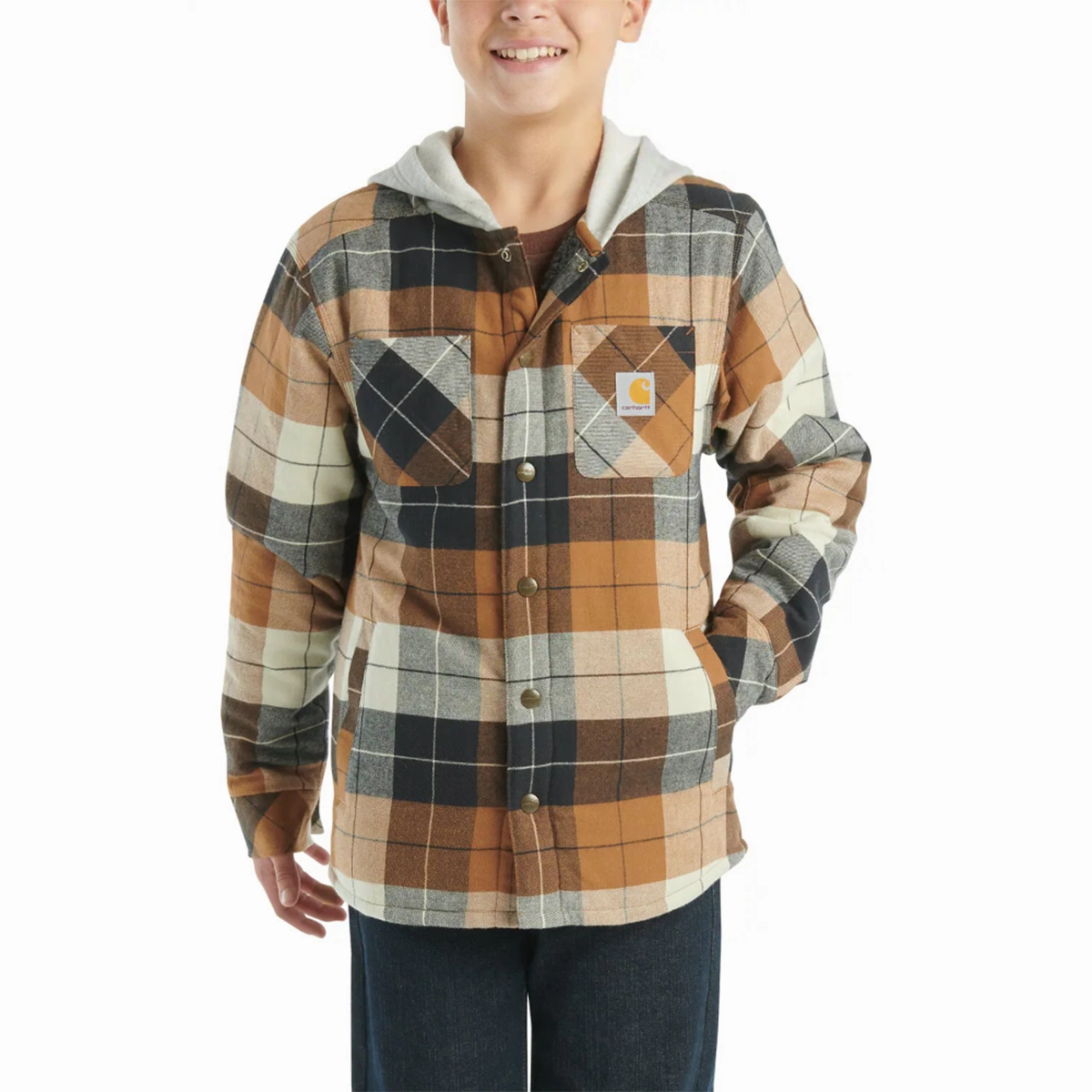 Boys' Long-Sleeve Flannel Snap-Front Hooded Shirt Jacket CP8584 Convertible Design