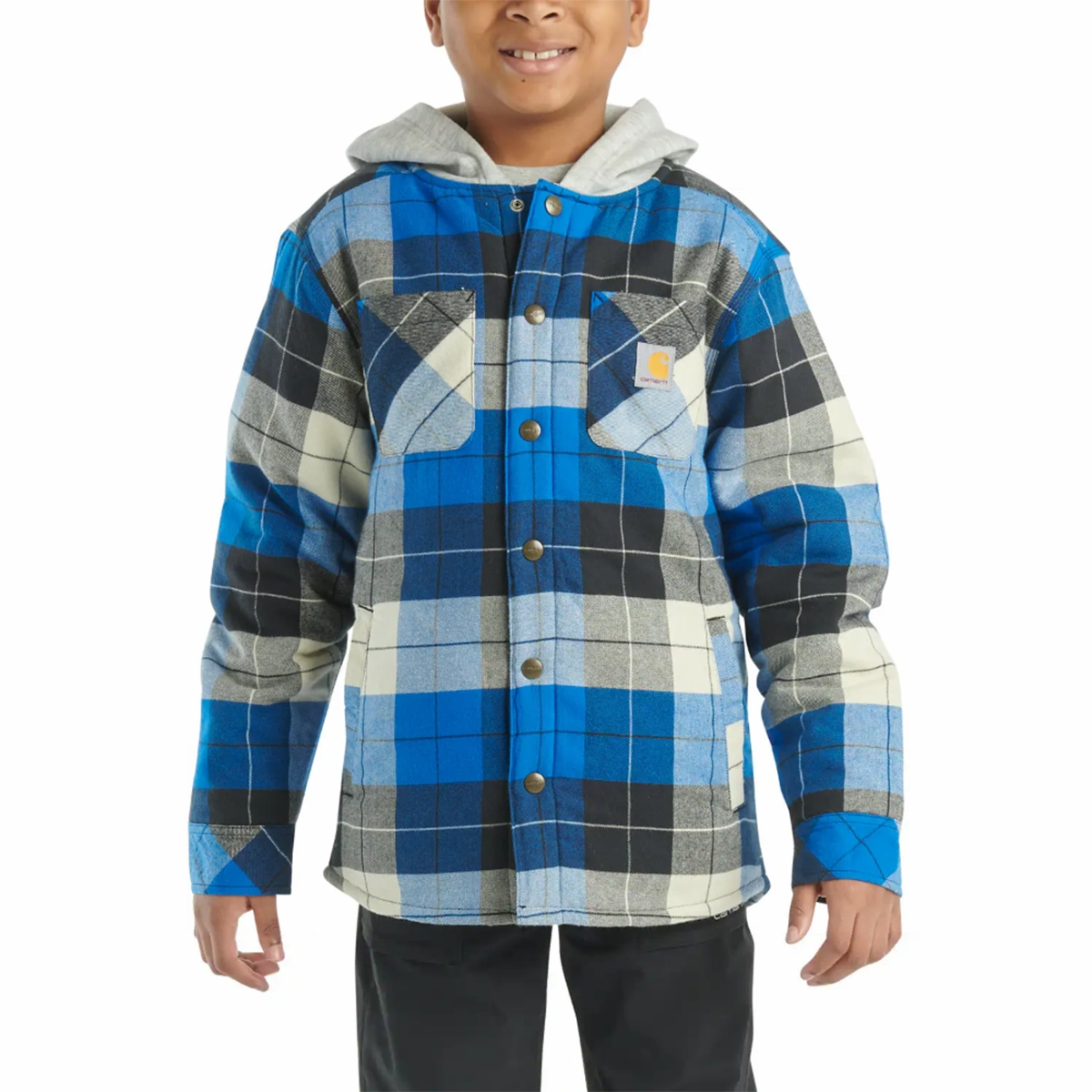 Boys' Long-Sleeve Flannel Snap-Front Hooded Shirt Jacket CP8584 Eco Dye Process