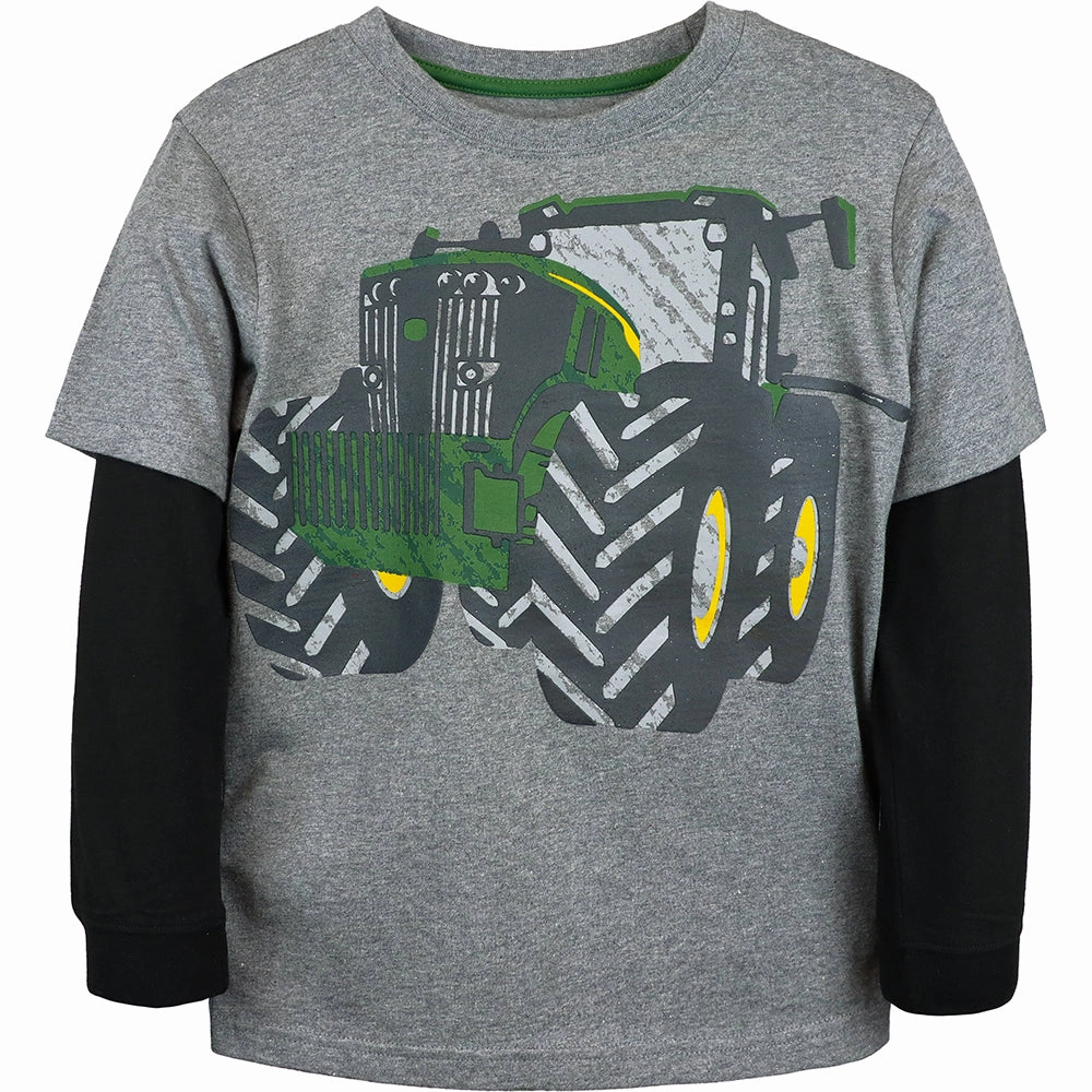 Curved Hem Design Anti Microbial Lining Boys' Long-Sleeve Mega Tractor Tee J4T357HC