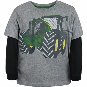 Curved Hem Design Anti Microbial Lining Boys' Long-Sleeve Mega Tractor Tee J4T357HC