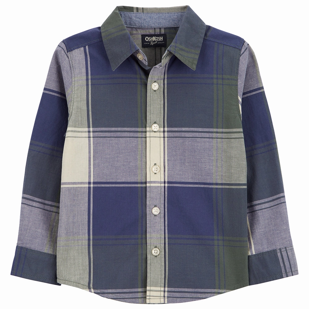 Boys' Long-Sleeve Plaid Button-Front Shirt 89811 AntiPilling Surface StretchTechnology