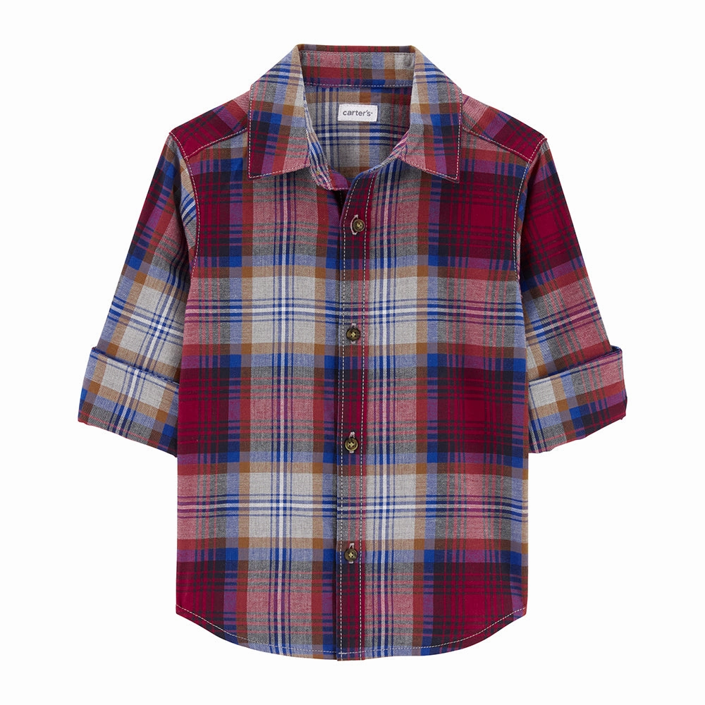 Fitted Shirt Boys' Plaid Button-Front Twill Shirt