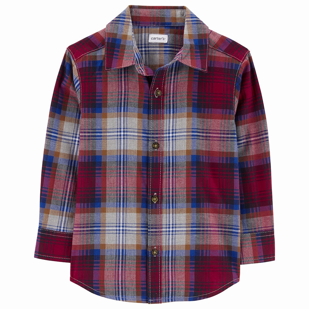 Textured Weave Boys' Plaid Button-Front Twill Shirt