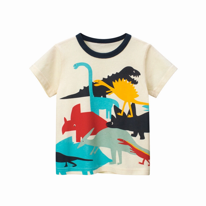 AntiPilling Finish BreathableMeshPanels Boys Short Sleeve T-Shirt Kids Clothing Dinosaur Cartoon