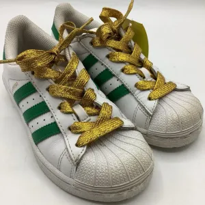 Ankle friendly Padded Tongue Design Size 12: Adidas White/Green/Golden Lace-Up Sneakers