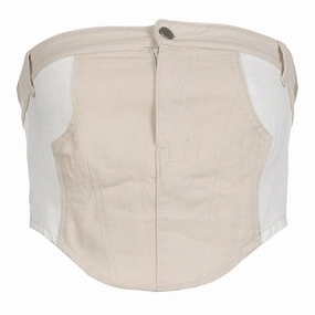 Dressy look Regular Fit Casual Contrast Color Button Off-neck Beauty Back Denim Tube Top