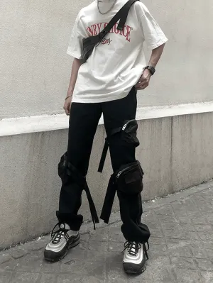 Slim Wear Design Strapping Overalls American Functional Flared Pants