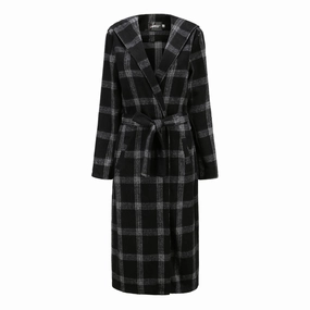 Cross-Border Women's Long Coat Plaid Brushed Woolen Coat Belt Weekend Feel Cloud Light