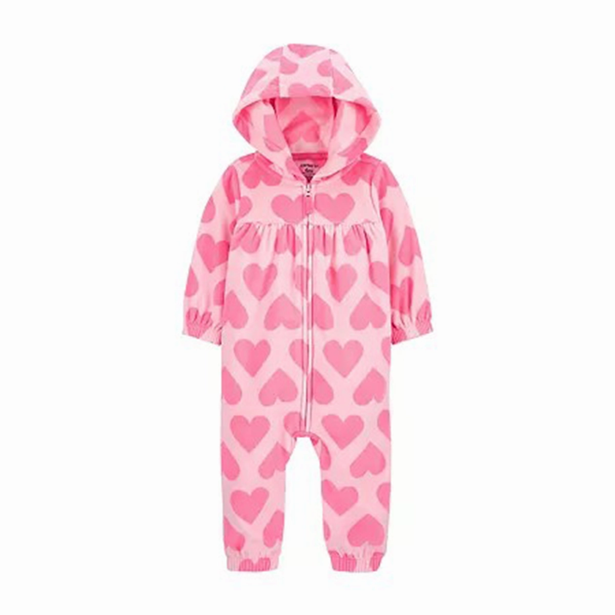 Baby Girls' Hearts Hooded Zip-Up Fleece Jumpsuit 1R547910 Reinforced Neckline Detail Airy Mesh Lining