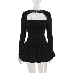 Spring Vibe Bubble Hem Long Sleeve Dress Women's Fashion Slim Fit