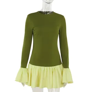 City Bright Bud Swing Long Sleeve Dress Female Contrast Color Slim Fit