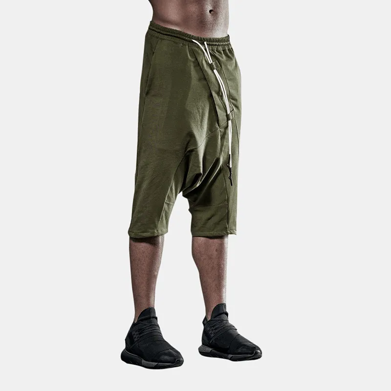 artisanal quality Men'S Army Green Cotton Shorts Drop Crotch Pants