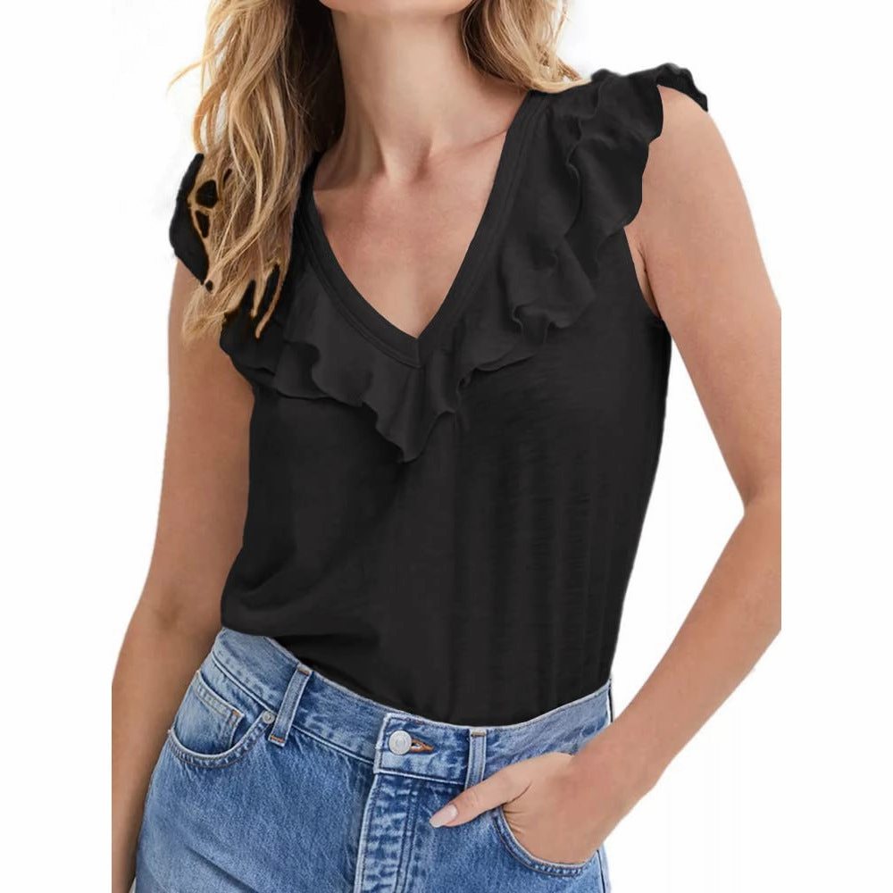 Cozy Wear Fashion Women's Wear Ruffled V-neck T-shirt