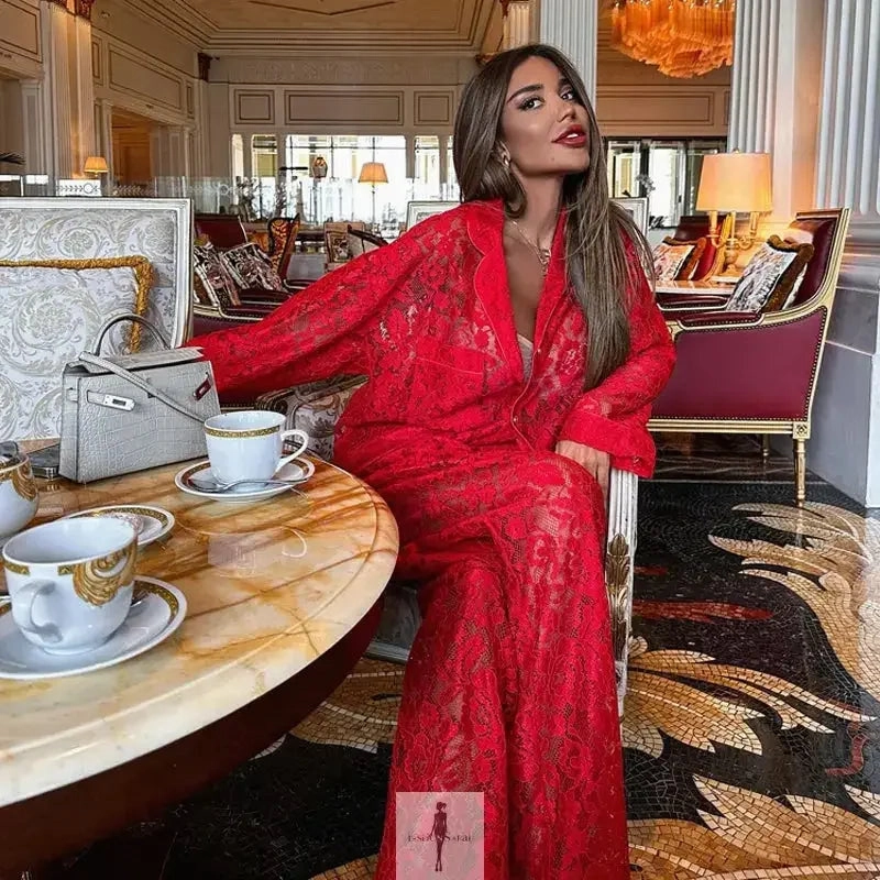 Matching Lace Top And Pants Suits Heat Dissipating Effortless Comfort