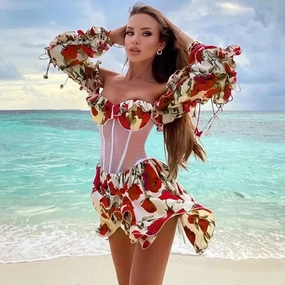 Elegant mesh Waist Summer Dress Ocean Attire Full Coverage Fit