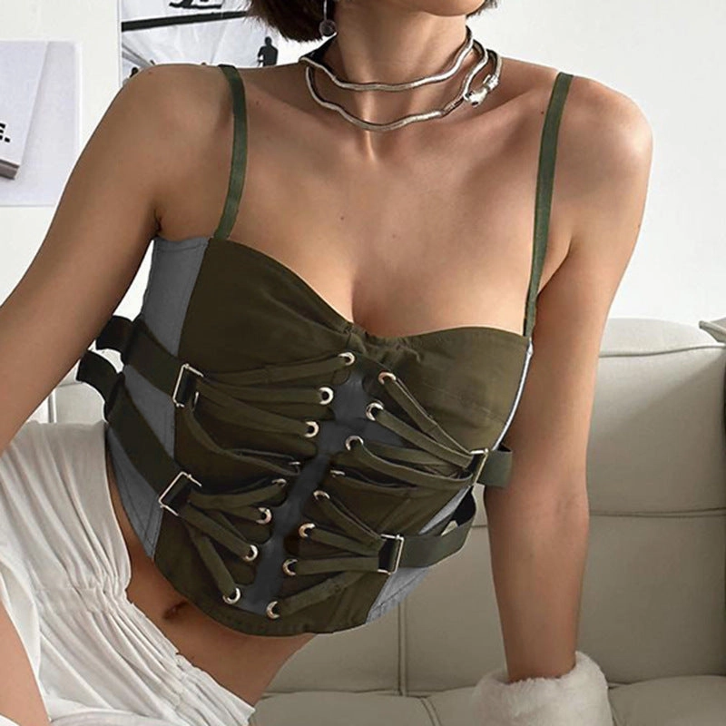 Multi Layer Stitching Retro Mechanical Style Deconstructed Split Camisole