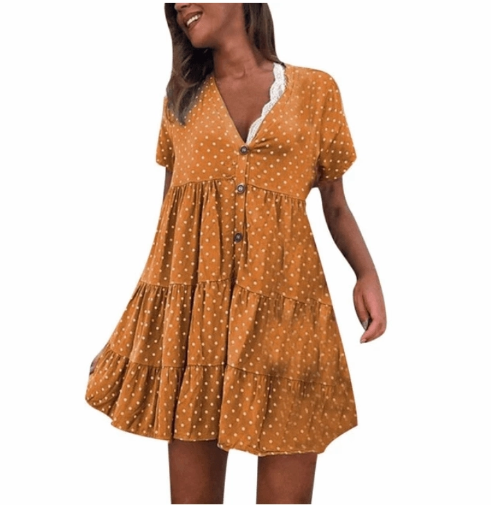 Minimal Aesthetic Buttoned ruched polka dot dress