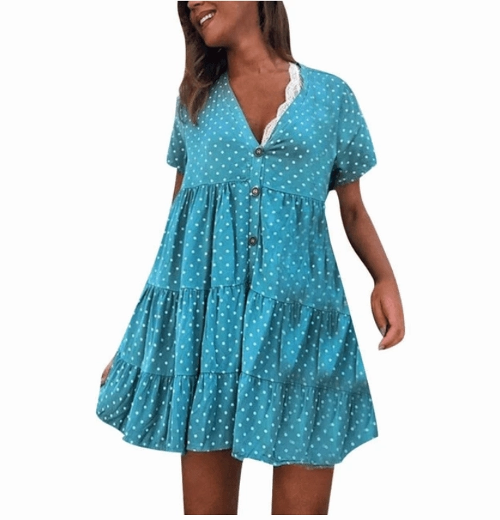 Inner Feel Fall Go Buttoned ruched polka dot dress
