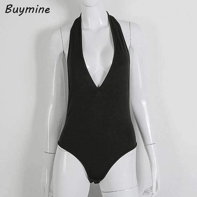 Buymine Deep V Sexy Bodysuit With Body Chain Backless Women Short Jumpsuit Sequined Halter Skinny Bodysuit Push Up Rompers Femme Casual Elegance