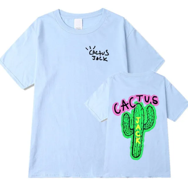 Cactus Print Couple Harajuku T-Shirts Chic Tee Fade Resistant Dye