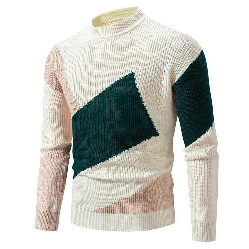 Sophisticated Style Layered Design Sweater Men's Round Neck Multicolor Pullover Sweater