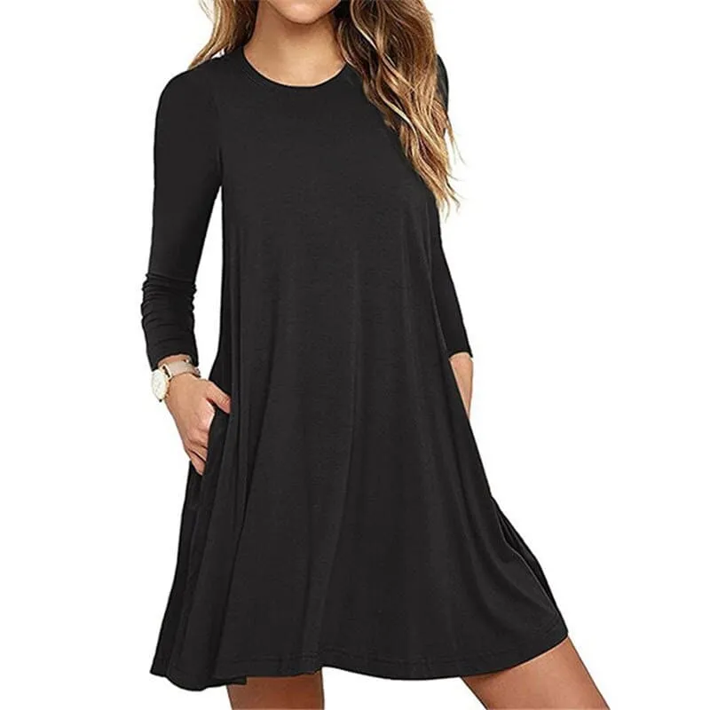 Casual Thin Women's Long Sleeved A-Line Dress Regular-fit