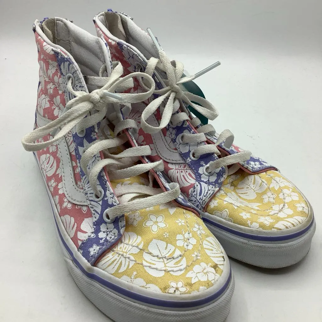 Size 3Y: Vans Pink/Purple/Yellow Floral Lace-Up Sneakers Soft Glide All-weather chic