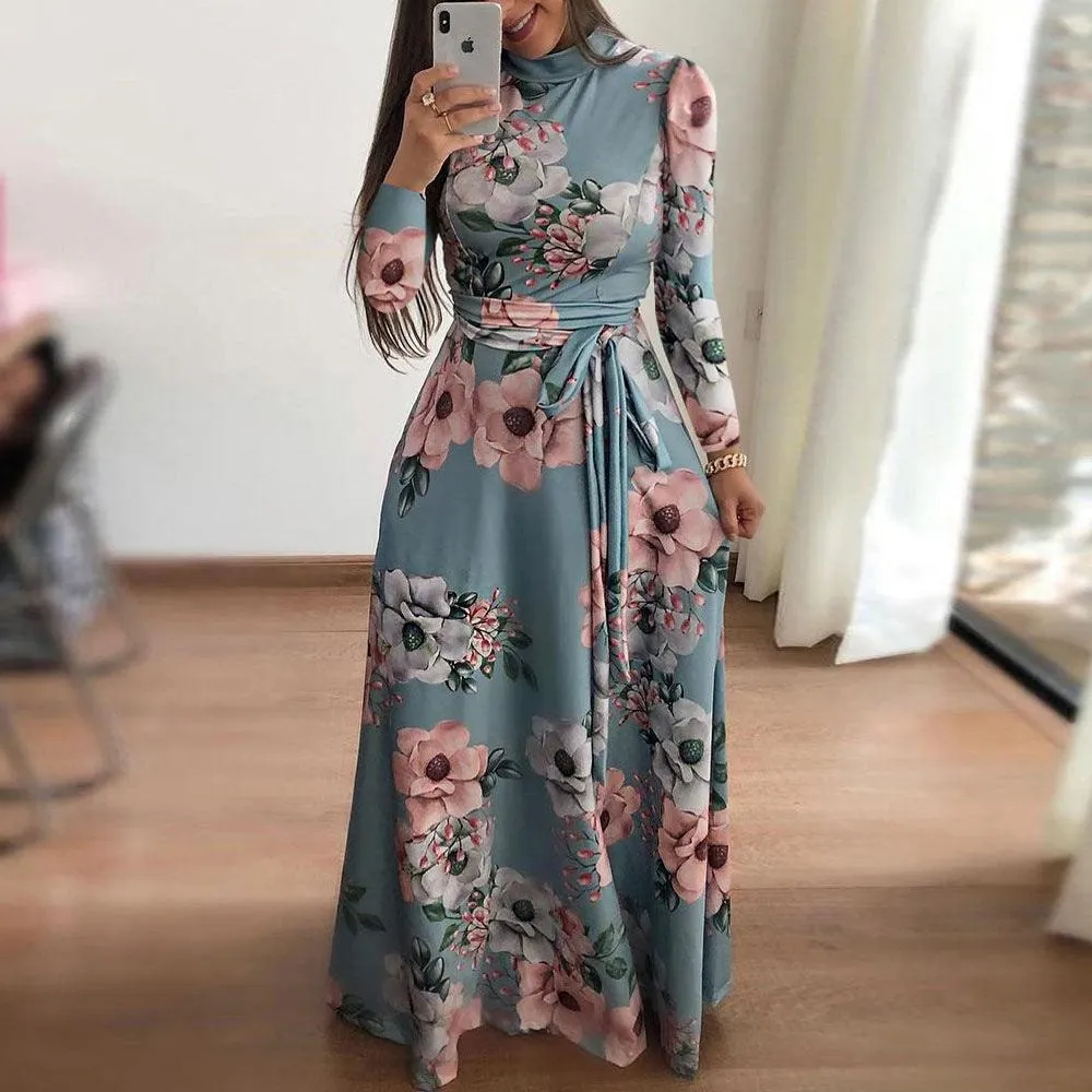 Simplistic Mood Abrasion-resistant New Style European And American Style Flower Print Short-sleeved Big Dress Women