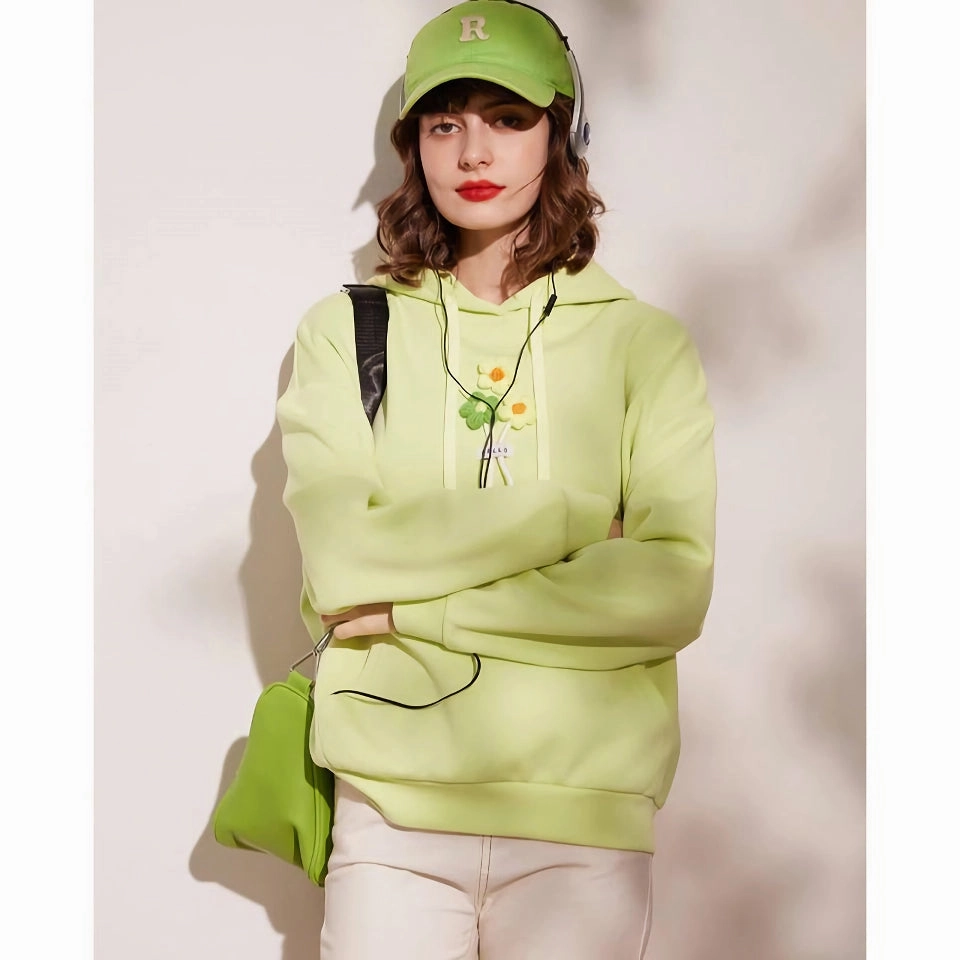 Easy Layer Performance Wear Casual 3D Plush Flower Pullover Hoodie - Loose Fit Long Sleeve Sweatshirt