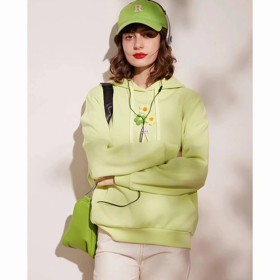 Casual 3D Plush Flower Pullover Hoodie - Loose Fit Long Sleeve Sweatshirt Street Motion Ergonomic Tailoring