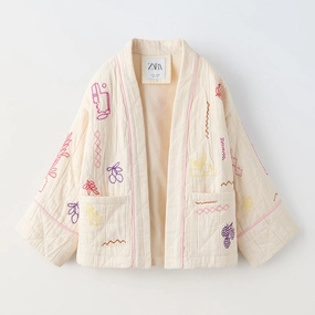 Casual All-match V-neck Fruit Embroidery Kimono Jacket Breathable Technology