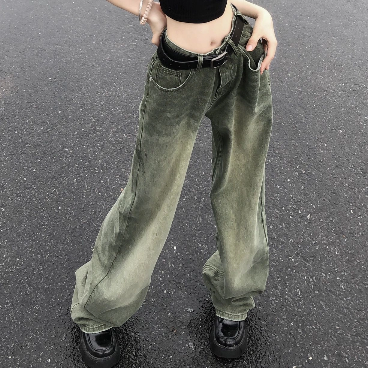 Large Size Washed And Worn Straight Jeans Women Vintage Lover Teen Outfit Versatile Tailoring