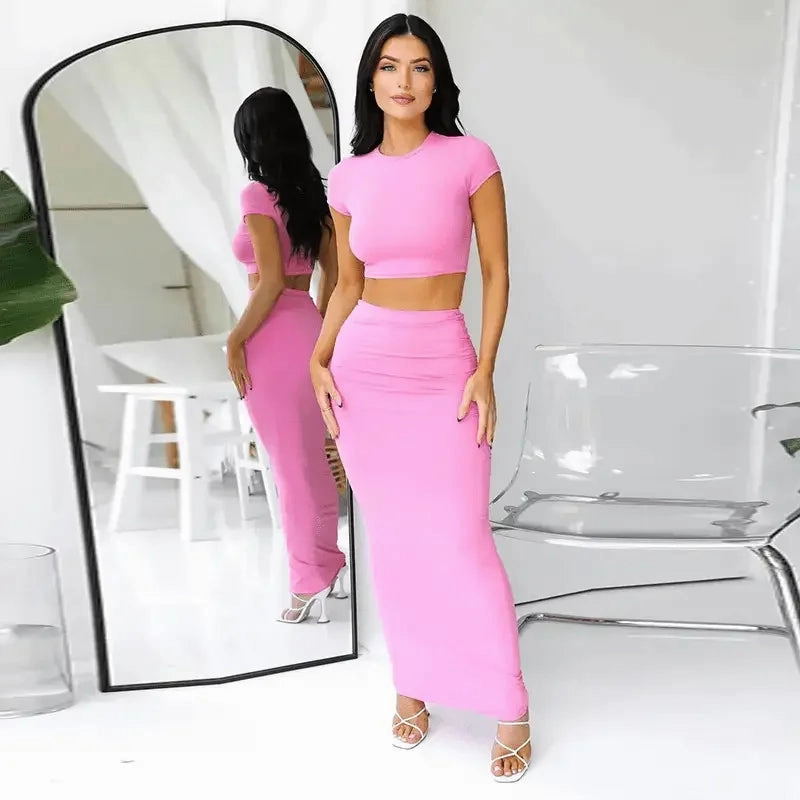 Casual Crop Top and Long Skirt Set Slit Detail Formal Choice