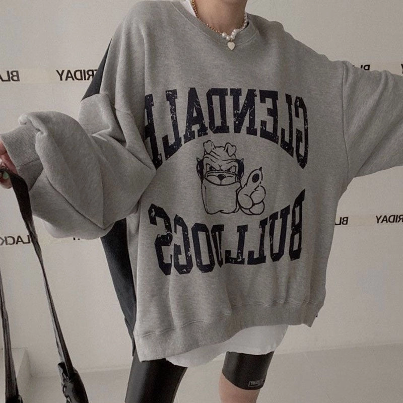 Colorblock Panel Design Stretch waistband Casual Long-sleeved Denim Splicing Sweater Female