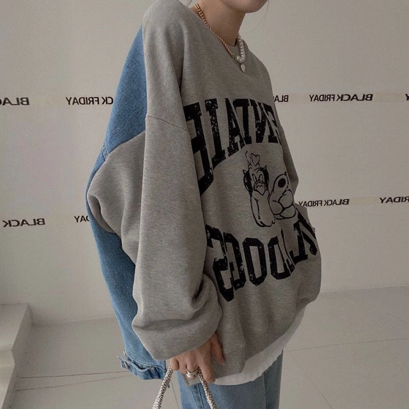 Casual Long-sleeved Denim Splicing Sweater Female All Day Flex